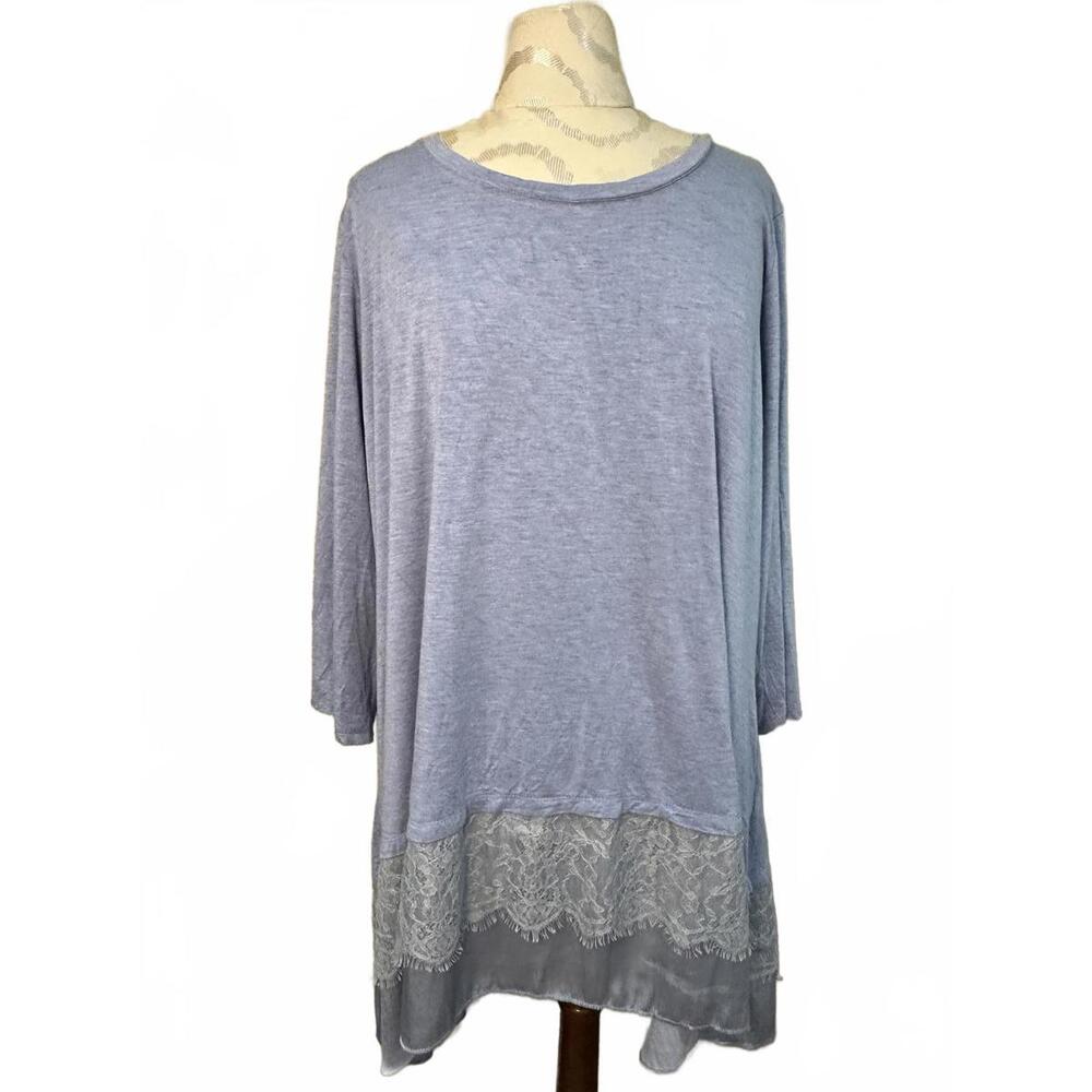 Light Blue 3/4 Sleeve Tunic Top with Lace Hem by LOGO- 3X
